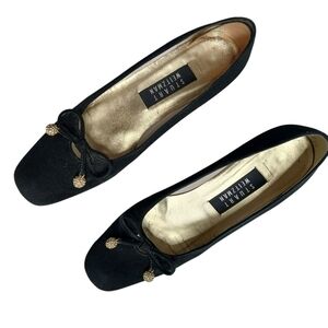 Host Pick Vintage Stuart Weitzman Classic Blk Evening Shoes Pom Poms Block Heel